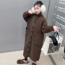 女童长款毛衣外套2025年韩版秋冬装加厚立领针织衫冬线衫大衣