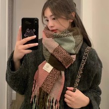韩版大格子围巾披肩两用保暖围脖女士加厚百搭拼色格子秋冬季新款