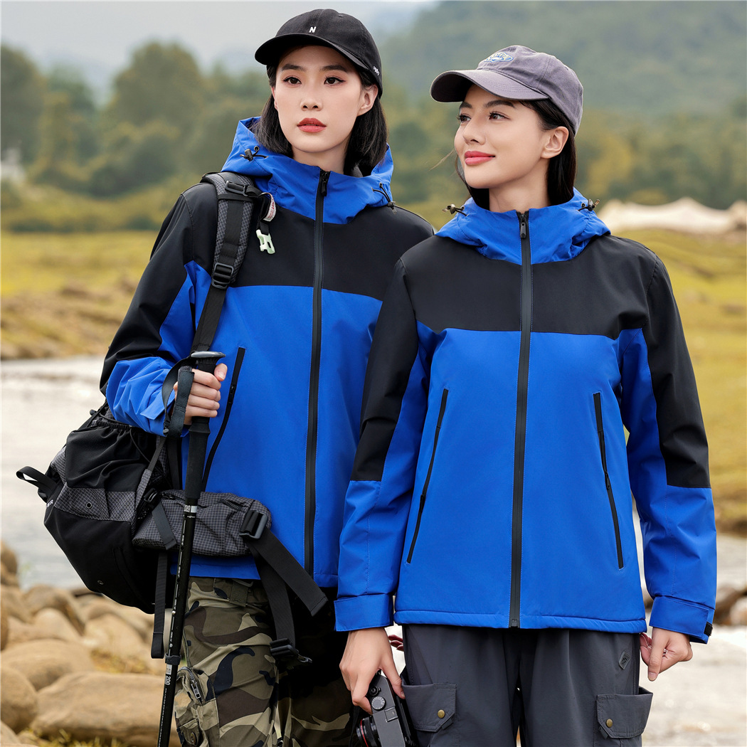 150D waterproof assault clothing hooded color matching crystal velvet cold-proof integrated cotton-padded jacket team overalls coat LOGO