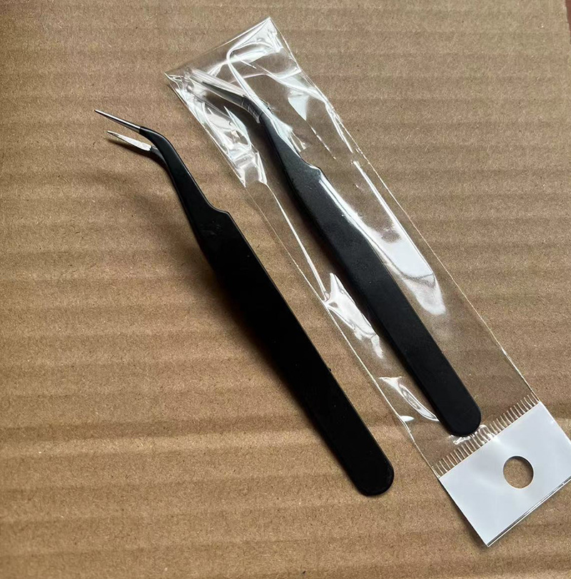 Pinzas para pestañas de acero inoxidable, punta curva, rosa