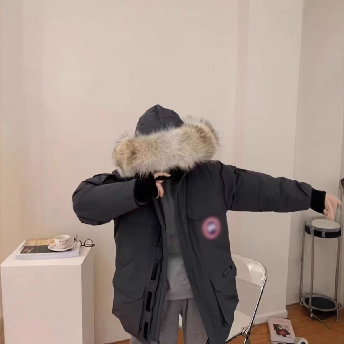 高端08款远征大鹅羽绒服冬季男大毛领中长款外套情侣款潮流通