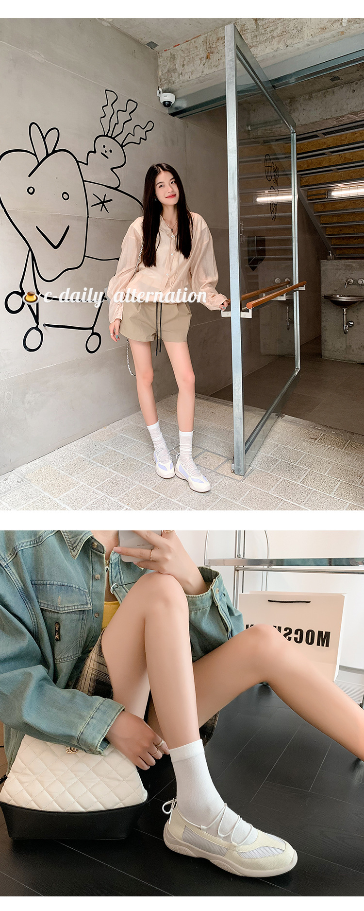Giày Mary Jane thể thao mũi tròn lưới thoáng khí quai sau dây buộc — đen, trắng chi tiết 19