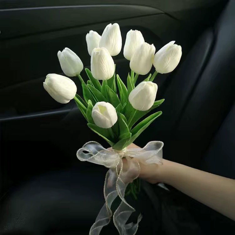 Korean-style simulated tulip bouquet, hand-held wedding/ceremony prop, multi-count LED and non-LED options