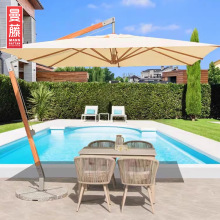 户外7字型遮阳伞外摆庭院边柱伞米白色吊伞售楼部花园室外咖啡厅