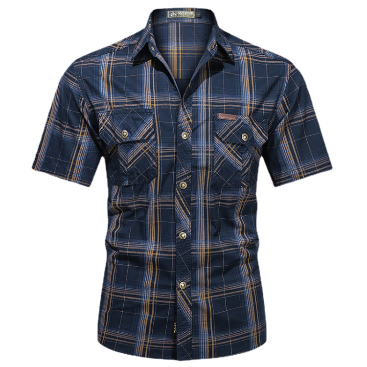 Verano transfronterizo nueva camisa de algodón de manga corta de tamaño grande ropa de hombre de mediana edad suelta camisa de cuadrillas delgada ropa de hombre