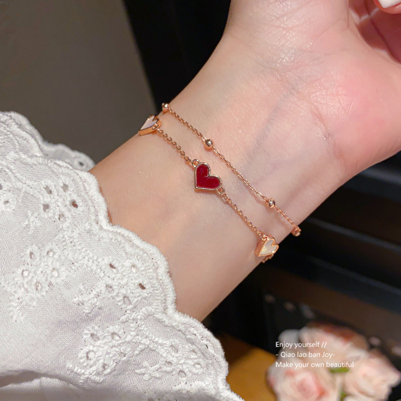 Korean-Style Ins Double-Layer Mother-Of-Pearl Heart Bracelet, Simple and Fashionable Versatile Bracelet with a Unique Design, Niche Jewelry for Women Wholesale