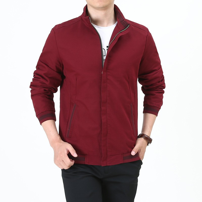 Veste ample surdimensionnée en coton à col montant pour homme pour le printemps et l'automne, veste décontractée polyvalente pour les affaires d'âge moyen_voghion.com