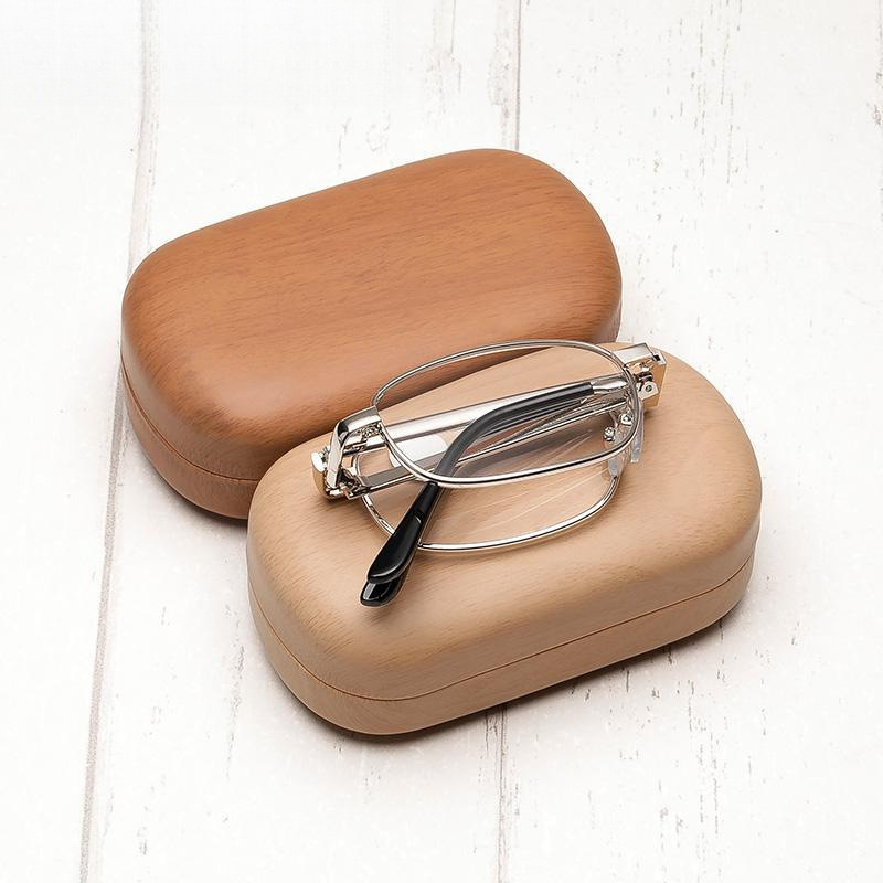 Folding Glasses Box Wood Grain Portable Compact Trendy Colored Contact Lens Old Flower Storage for Male and Female Japanese Invisible Eye Factory Cross Border