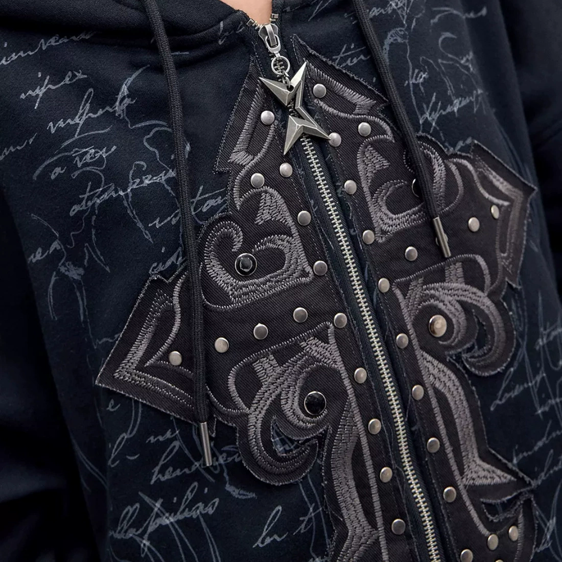 Patch, metal universal sweatshirt for leisure, punk style, for import, oversize
