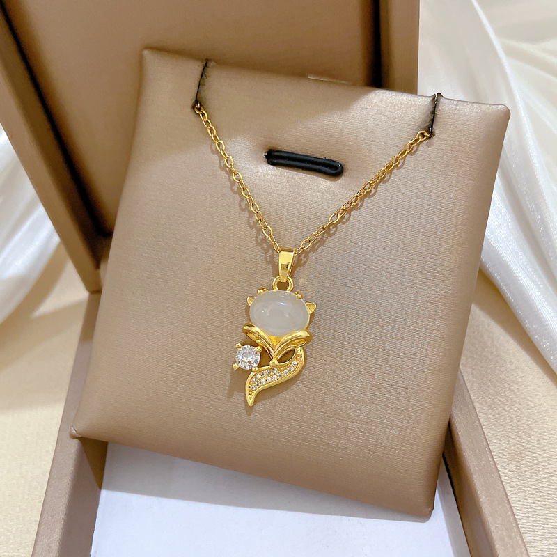 Luxe ketting met kattenoog vos in titaniumstaal voor dames_voghion.com