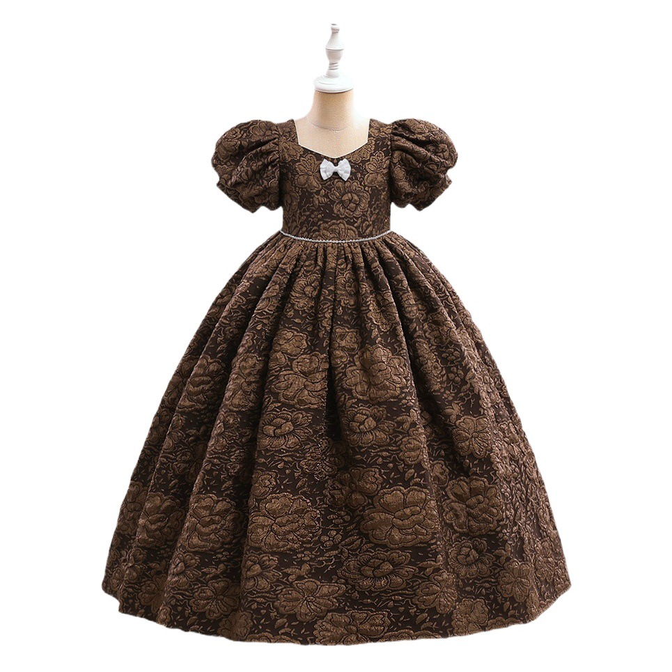 Amazon nuevo vestido de niñas vestido de princesa manga de burbuja impreso mullido tridimensional princesa vestido de piano anfitrión rendimiento