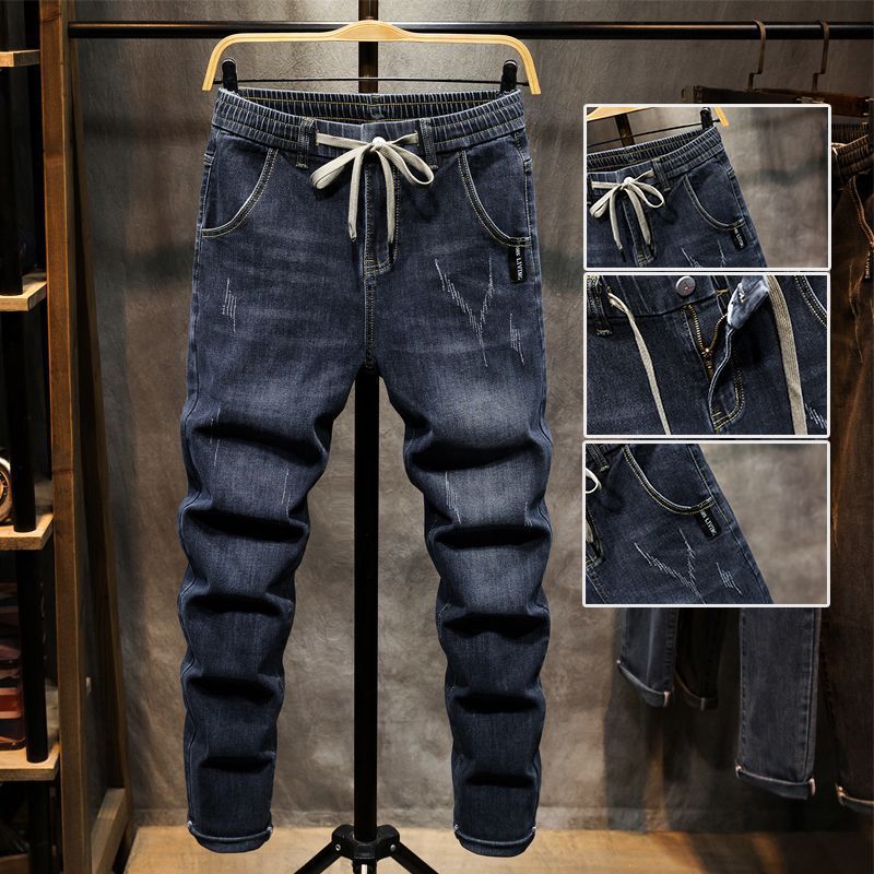 2025 New Popular Elastic Waist Jeans Men's Summer Thin Straight Slim Fit Spring and Autumn Casual Long Pants