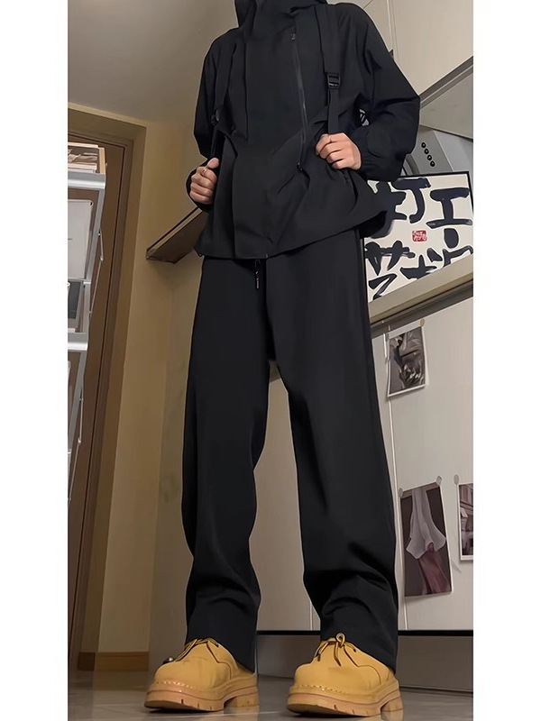Black Soft Shell Three-Proof Jacket Men's Spring American Style Pants Handsome Casual Straight Drape Wide-Leg Casual Pants Black Soft Shell Three-Proof Jacket Men's Spring American Style Pants Handsome Casual Straight Drape Wide-Leg Casual Pants
