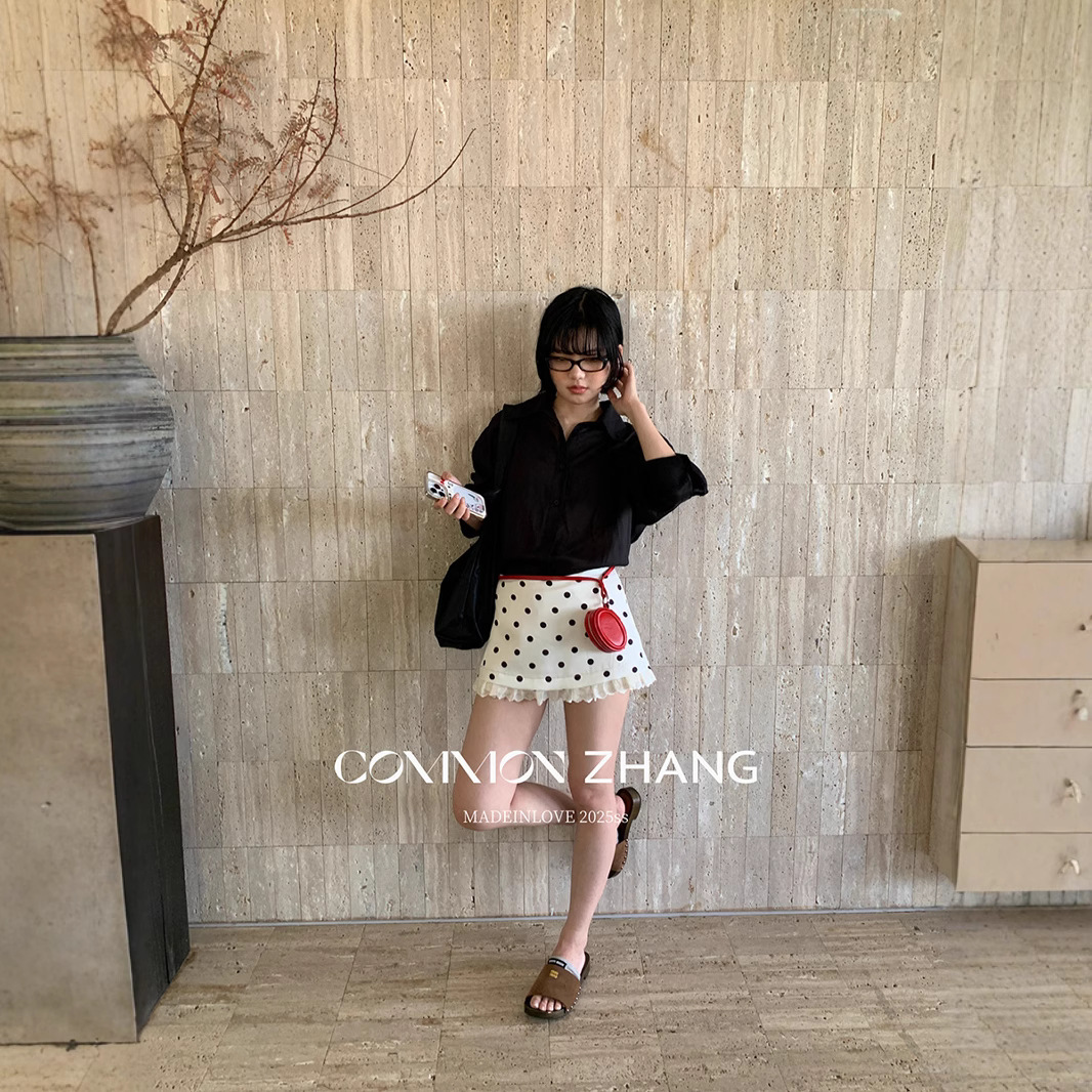 CZ ZHANG夏季韩版甜美减龄小个子时髦别致波点百搭a字裙裤B21899