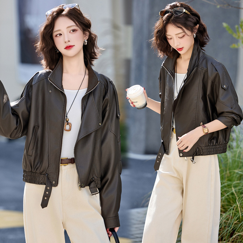Short Sheepskin Leather Jacket for Women, 2026 Spring New Style, Petite, Stylish, Retro, Trendy Biker Jacket