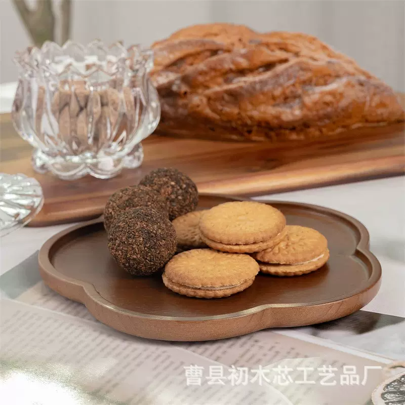 ins实木托盘餐盘小木碟收纳盘面包盘蛋糕水果盘甜品盘花朵形木盘