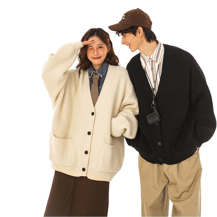 Textured Chunky Knit Cardigan Sweater for Men and Women, New Autumn and Winter Style, Couple's Heavy-Duty Versatile Casual Knitwear Jacket