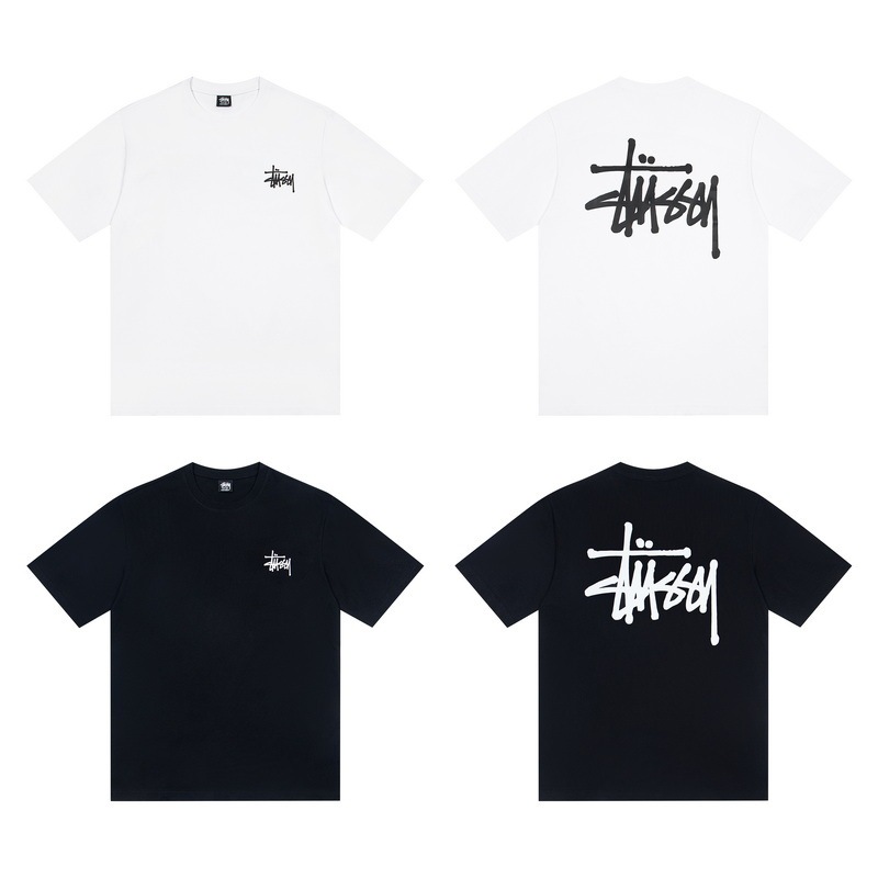 Cross-Border Exclusive Supply of Trendy Brand Stussy Classic Basic Logo Print Double Yarn Pure Cotton Round Neck Short-Sleeve T-Shirt Couple's Style