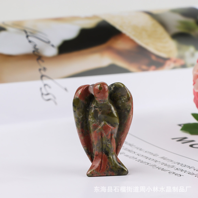 彫刻された天使の装飾品、クリスタルストーンの天使の小さな彫刻、オフィスや家庭用の小さな装飾品|undefined