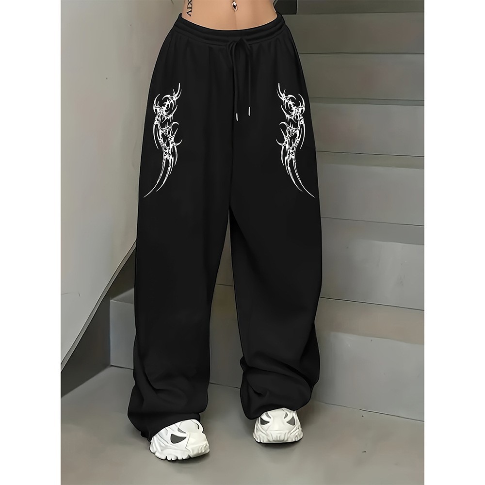Unisex Fleece-Lined Wide-Leg Pants With Custom Logo Print – Trendy Drawstring Joggers, Loose Fit, Warm & Stylish, S-XXXL (Black/Grey/Blue/Red/White)_viptrois.com
