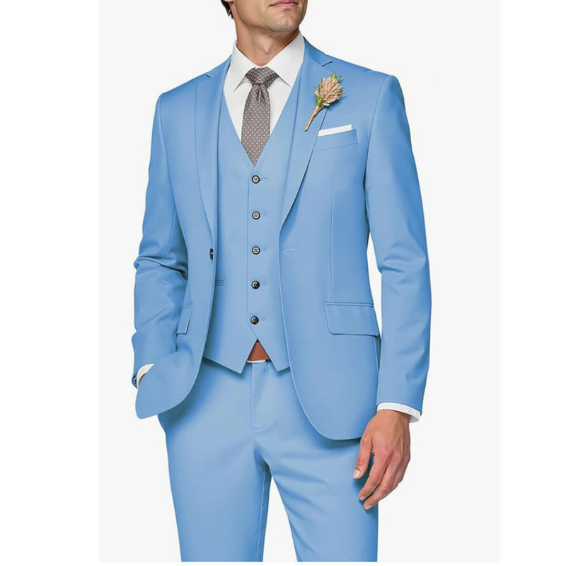 Cross-Border Men's Suit Three-Piece Casual Business Banquet Ball Slim Suit Wedding Beach Suit