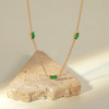 Universal square green zirconium, pendant, fashionable necklace stainless steel, accessory, simple and elegant design
