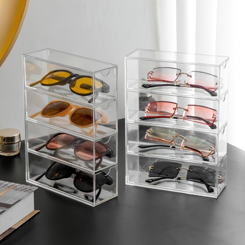 Acrylic Glasses Case Can Be Stacked with Four Layers of Desktop Glasses and Sunglasses Display Box Dust-Proof Stationery Drawer-Type Sandwich Box Acrylic Glasses Case Can Be Stacked with Four Layers of Desktop Glasses and Sunglasses Display Box Dust-Proof Stationery Drawer-Type Sandwich Box