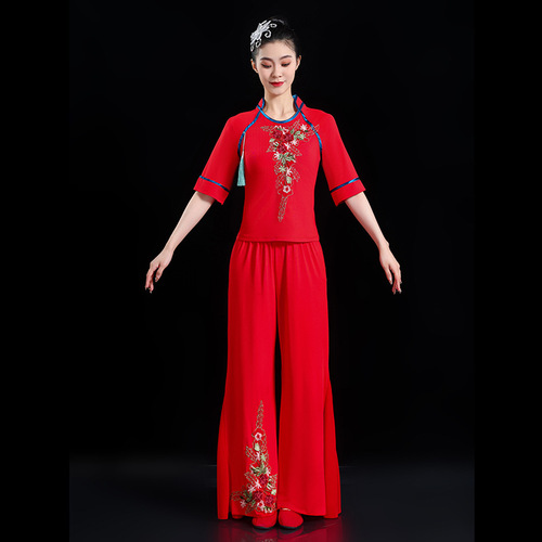 New Elastic Northeast Yangge Performance Costume Classical Dance Costume Fan Dance Set Performance Costume for Middle-Aged and Elderly Square Dance