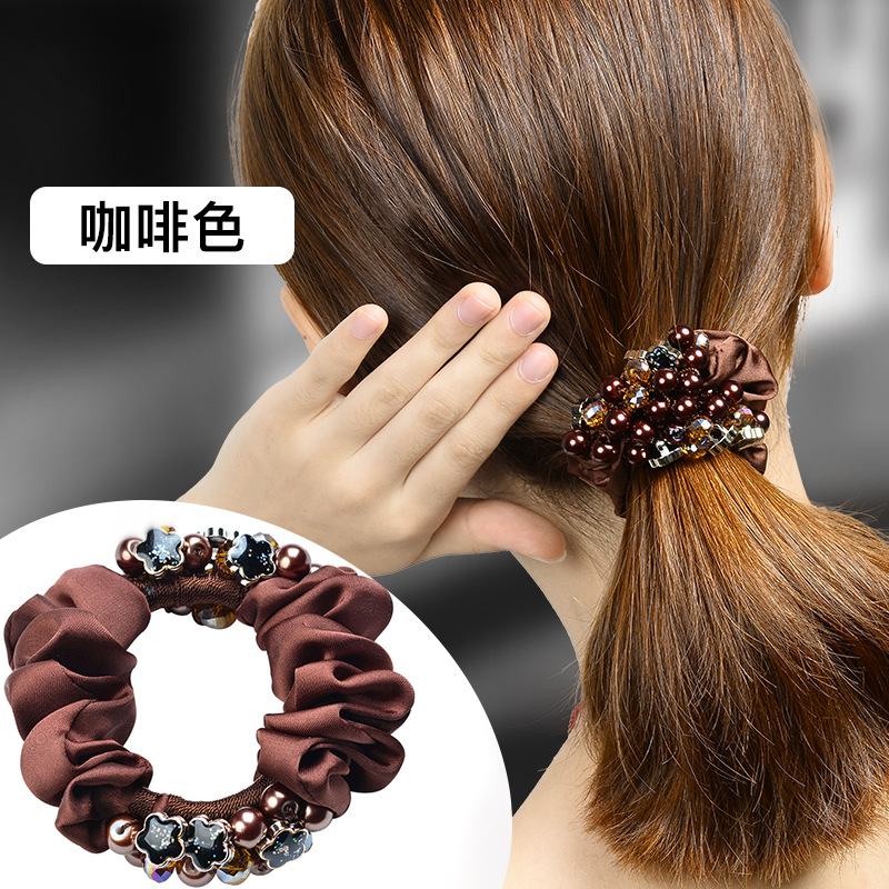Nuevo estilo banda de goma de cristal perla diadema pulsera de las mujeres grasa salchicha banda de pelo temperamento simple corbata de pelo grande Mori cuerda de pelo de las mujeres