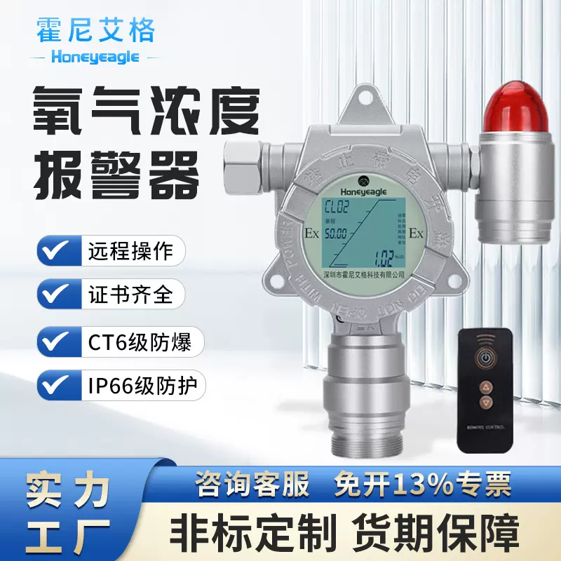 在线式氧气浓度报警器实验室氧气泄露探测器有毒O2燃气氢气检测仪