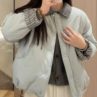 2024 Winter New Korean Style Loose All-match Round Neck Cotton-padded Jacket Korean Style Wear Thickened Warm Cotton-padded Jacket Beige