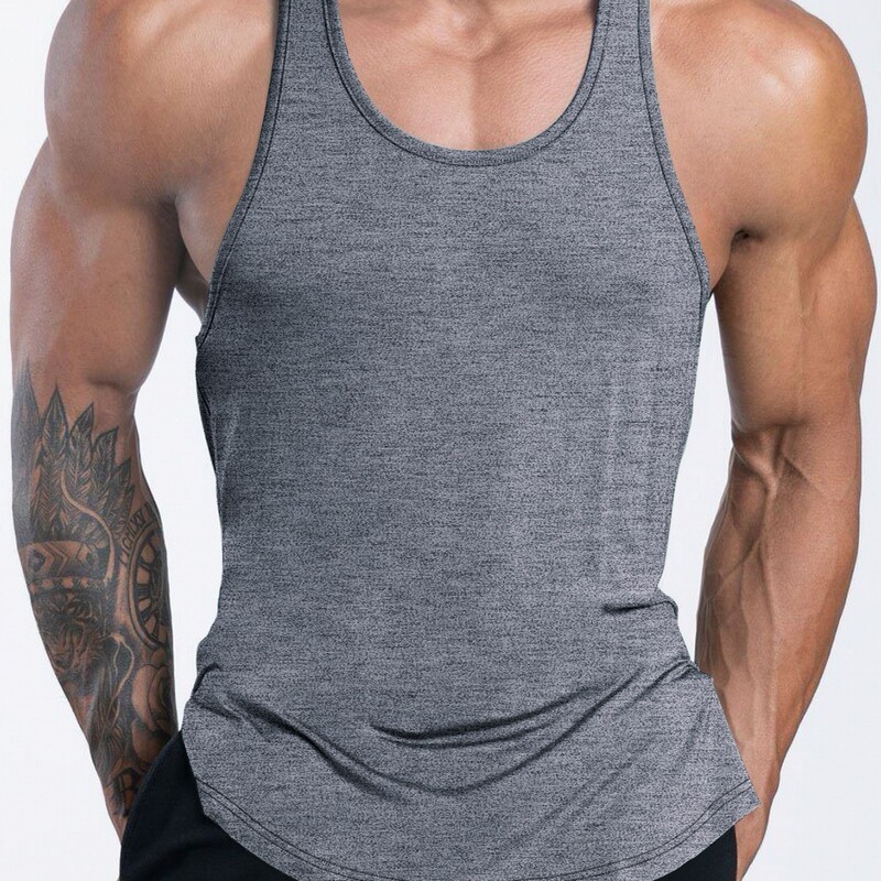 2024 cross-border summer gym fitness solid color men's sleeveless breathable lightweight vest