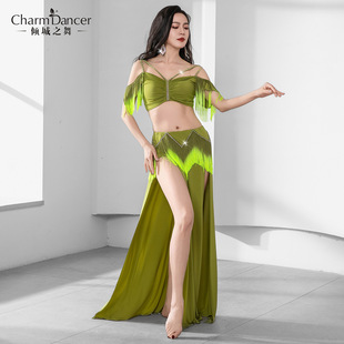 Allure Dance New Belly Dance Costume Original Two-Tone Rhinestone Tassel Light Luxury Oriental Dance Practice Performance Set