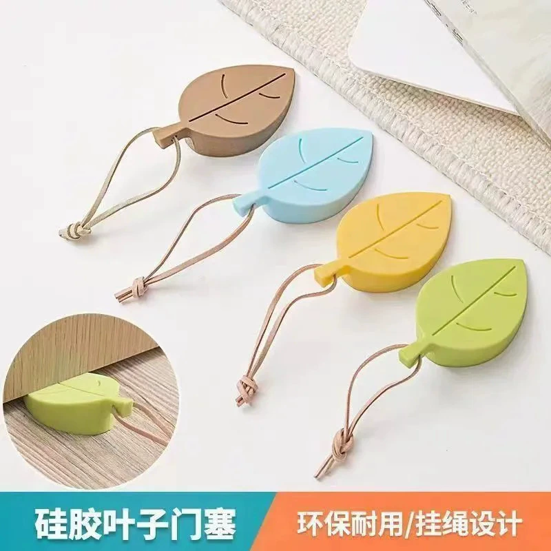 Силиконовый дверной стопор для окон и дверей, ветрозащитный дверной стопор, дверной стопор в форме листа, защита от защемления ребенка, сверление не требуется, милый и портативный.