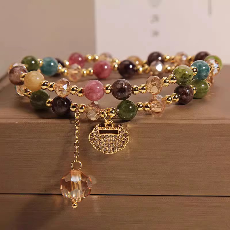 Doble círculo de turmalina de color + cerradura de larga vida ligeramente incrustada