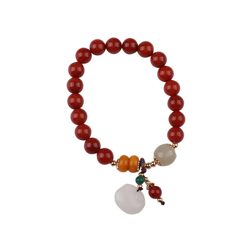 Natural south red agate bracelet with small cross ins female white jade ruyi hand lock all the senior design hand beaded jewelry