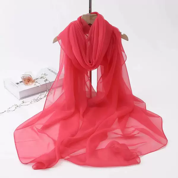 Korean style versatile yousoft yarn artificial silk scarf spring and summer thin sunscreen scarf red solid color sunshade shawl scarf