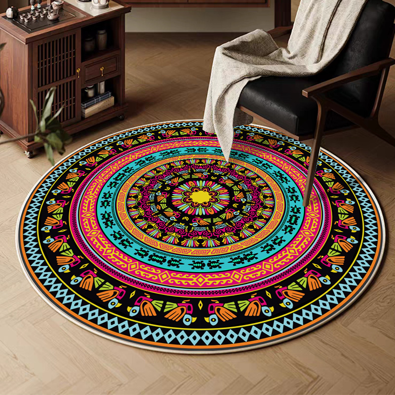 Retro alfombra redonda sala de estar estilo nacional persa almohadilla de silla anti-deslizante anti-sucio lujoso alfombra de dormitorio