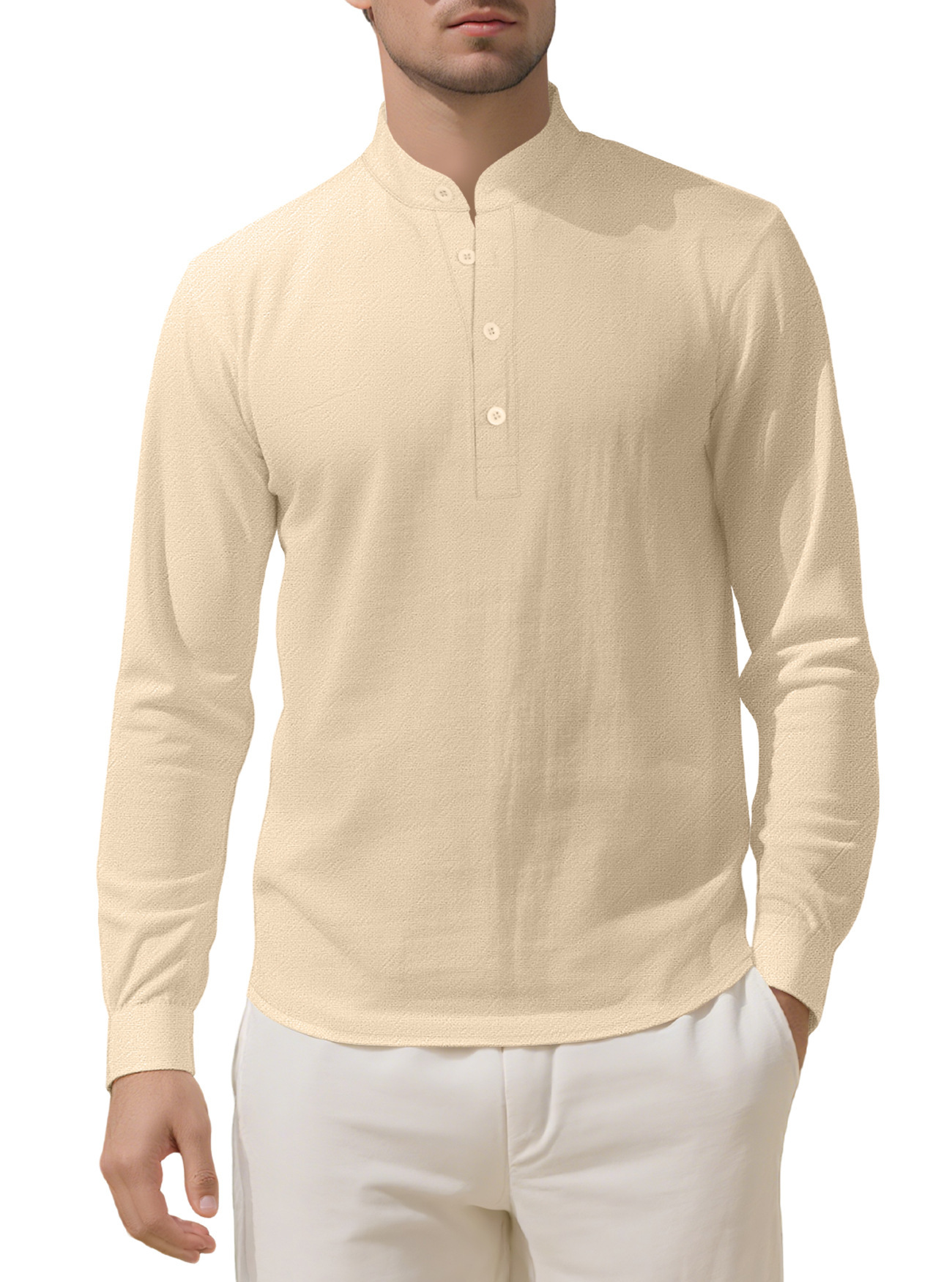 Nuevo comercio exterior de Amazon AliExpress ropa de hombre suelta lino sólido de manga larga camisa de cuello de hombre camisa casual