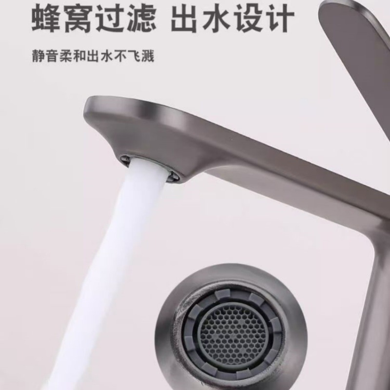 Bathroom basin, washbasin, hot and cold water faucet, washbasin, washbasin, washbasin, bathroom cabinet, texture gun gray bathroom details Picture
