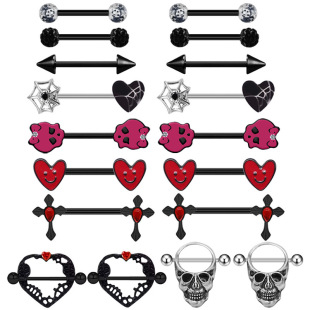 Gabe Europe and America Cross-border Black Series Breast Ring Hip Hop Punk Skull Chest Ring Cross suit Piercing Jewelry