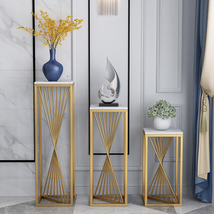 Nordic Marble Iron Flower Rack Storage Rack Living Room TV Cabinet Side Floor-to-Floor Flower Shelf Balcony Flower Pot Shelf