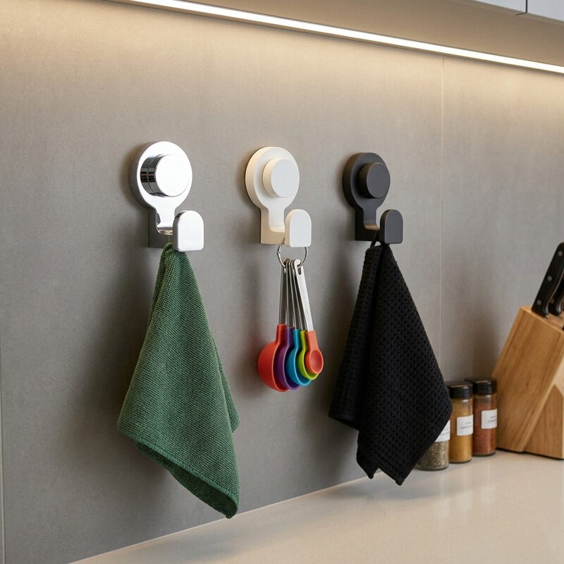 Household Suction Cup Hooks, No-Drill Storage Rack, Bathroom and Kitchen Heavy-Duty Vacuum Traceless Hooks