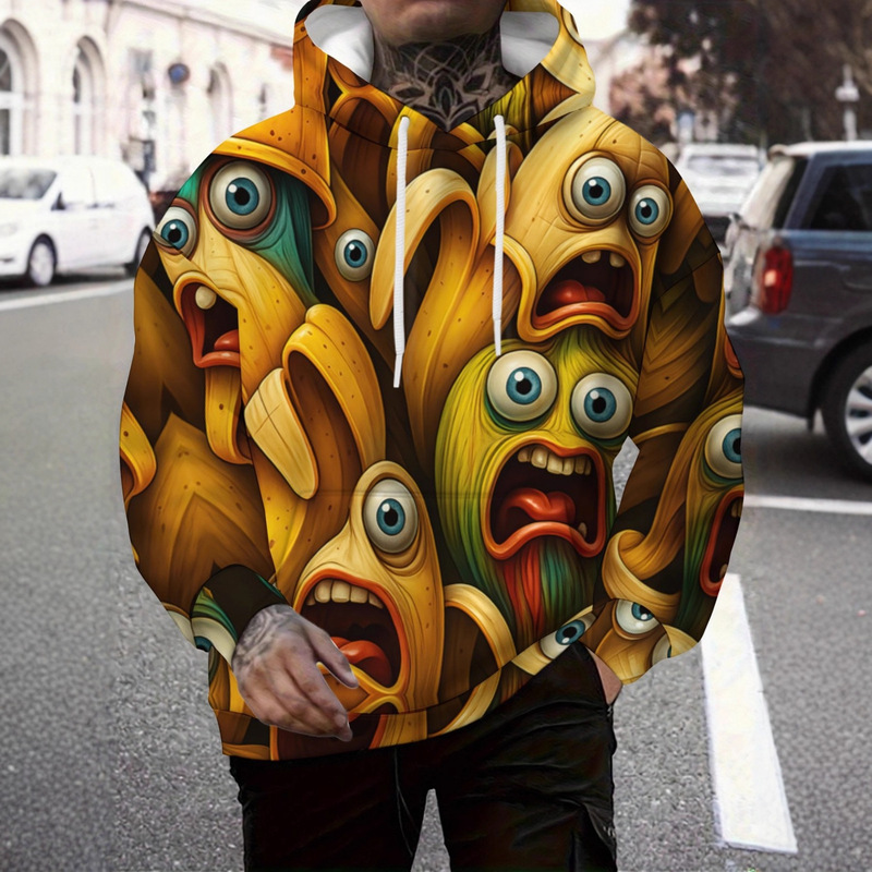 Cross-Border New 3D Digital Print Minions Fun Pattern Casual Hooded Loose Sweatshirt Men's Sweatshirt