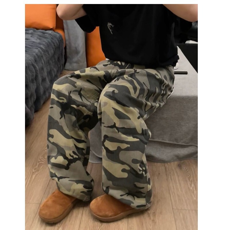 American Retro High Street Loose Tactical Camouflage Casual Pants Men's Straight Wide Leg Washed Tooling Jeans Trendy American Retro High Street Loose Tactical Camouflage Casual Pants Men's Straight Wide Leg Washed Tooling Jeans Trendy