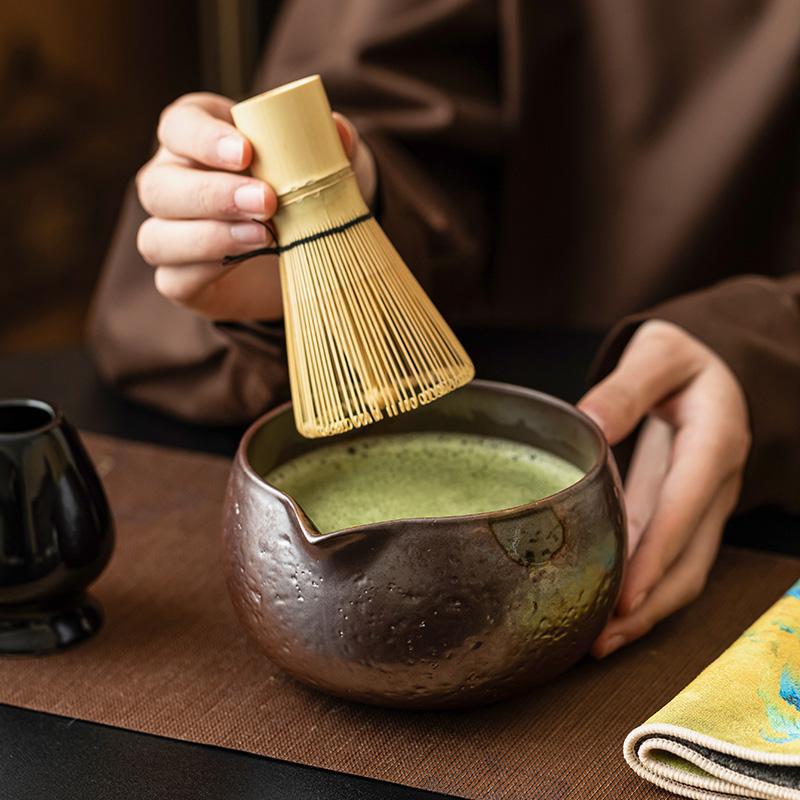 Fábrica de cerámica antigua marrón matcha tazón conjunto de herramientas de té accesorios de té 100 taza de té vertical tazón de té japonés mezcla de té