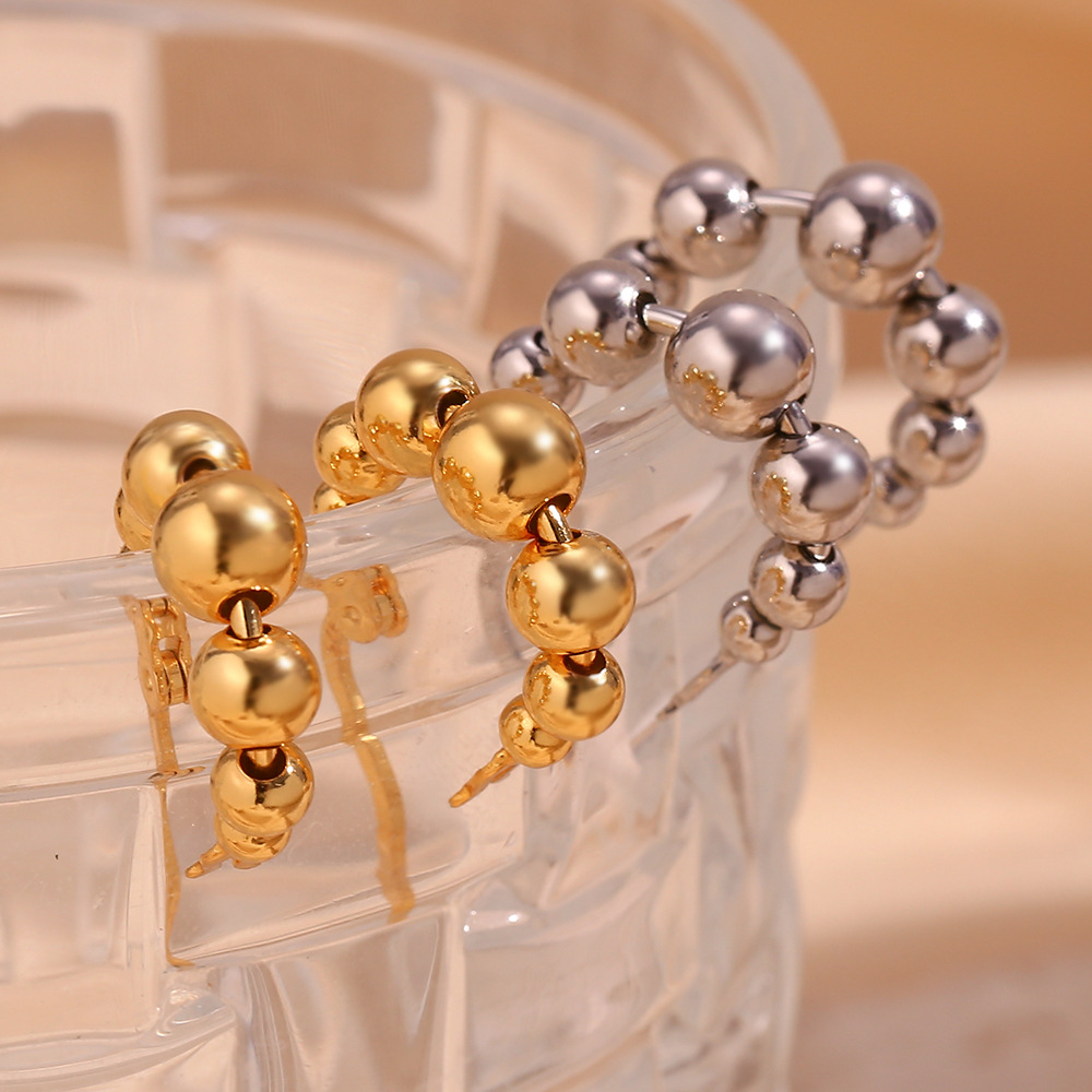 Gradient Size Beads Stainless Steel Earrings