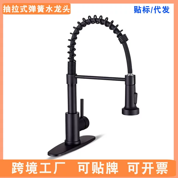 Cross-Border Stainless Steel Spring Pull-Out Faucet Kitchen Pull-Out Hot and Cold Dual-Use Universal Rotating Splash-Proof Faucet