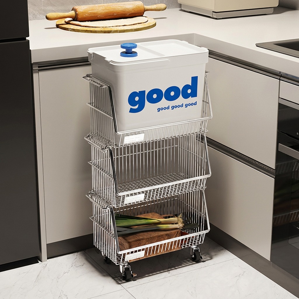 Kitchen trash can, household use, 2026 new model, large capacity, no need to bend over, tall design, movable, multi-functional storage rack