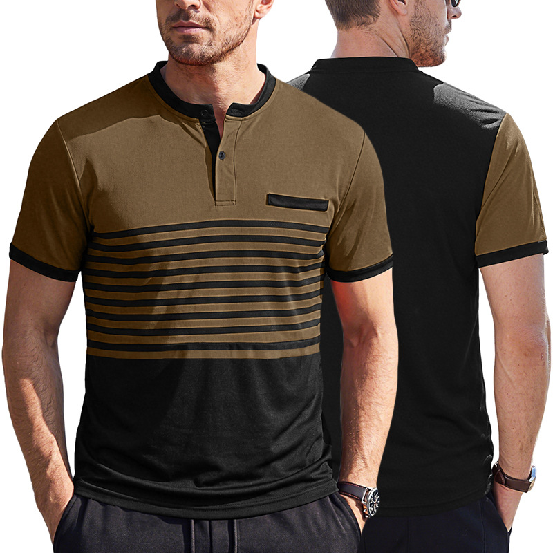 Transfronterizos Amazon verano hombre polo a rayas de contraste Europa y América negocios Henry cuello casuales transpirables mangas cortas
